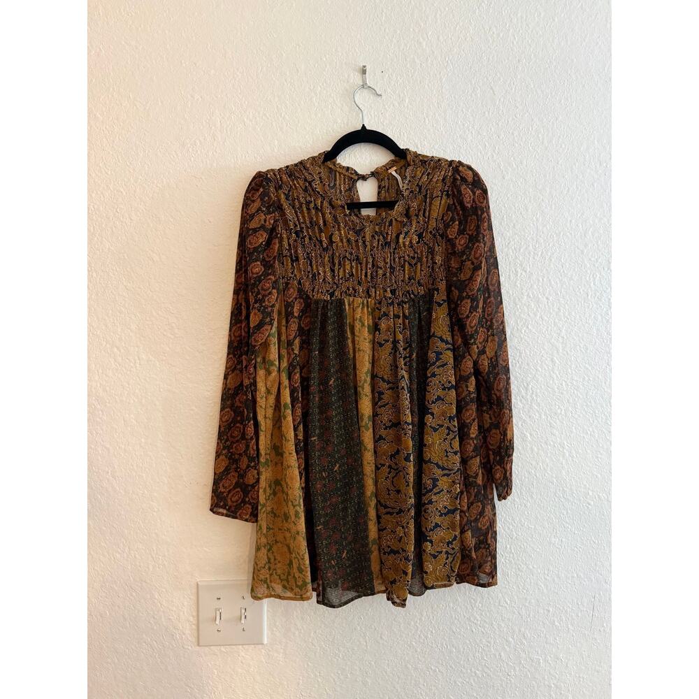 Free People Sparrow Printed Tunic Top Brown Small - Picture 2 of 3